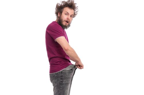 Crazy bearded man emotions and signs